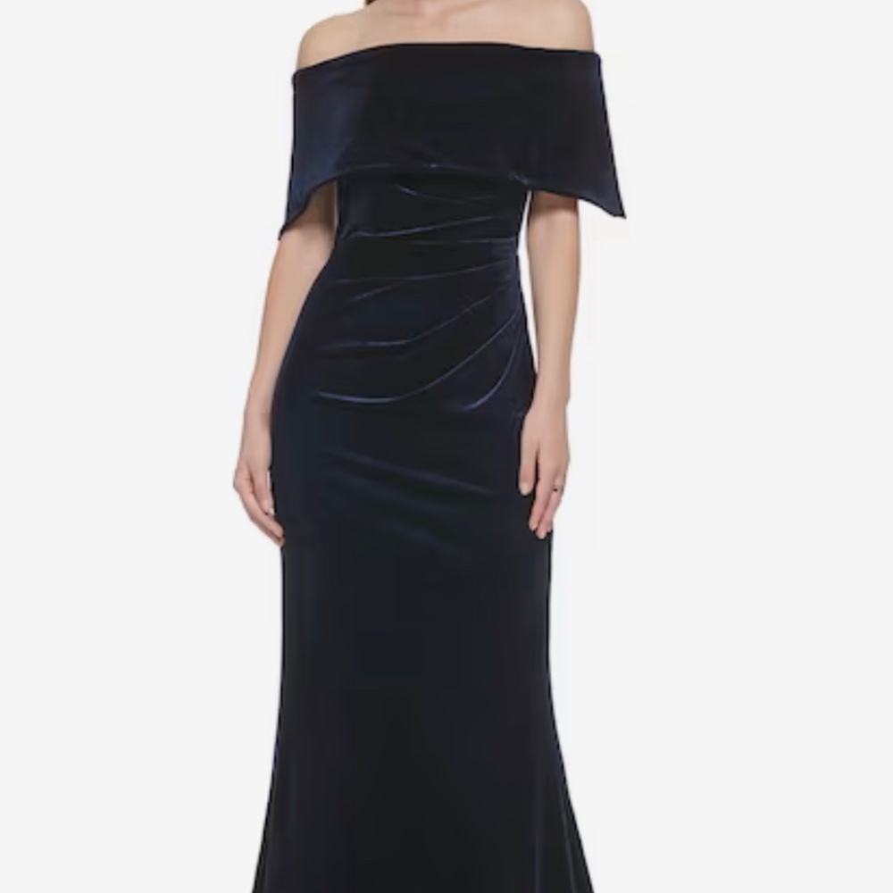 Vince Camuto Pleated Off-The-Shoulder Gown